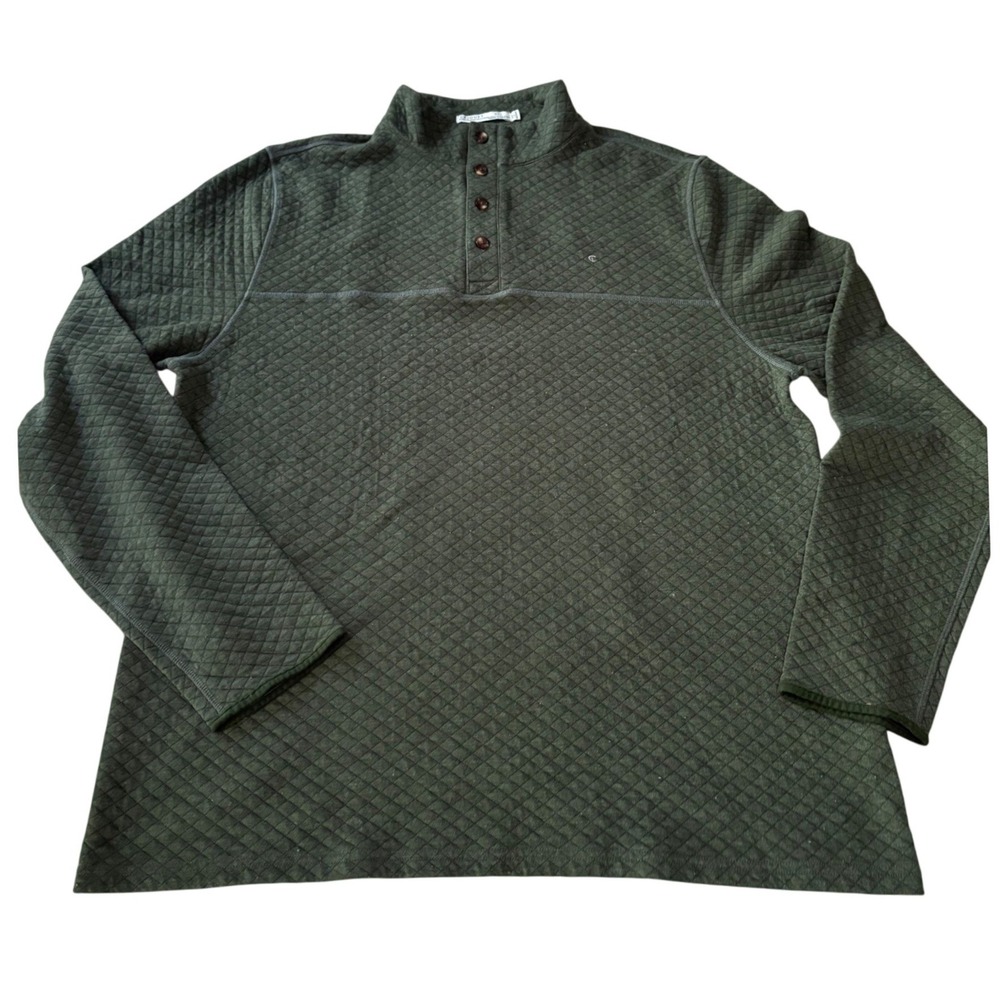 Criquet Men XXL Quilted Pullover Sweatshirt Green Diamond Knit Mock Neck Button